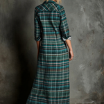 Women's Plaid Print Long-sleeved Shirt Maxi Dress