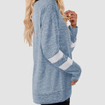 Striped Print Plus Size Blouse Casual Plain Color Tunic Tops