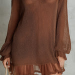 Bohemian Knitted Mini Dress With Chiffon Ruffled Hem