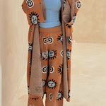 Mediterranean Art Knit Unique Sun Vortex Print Elastic Waist Wide Leg Pants