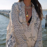 Live By Water Satin Unique Print Tassle Shirt and Elastic Waist Shorts Set