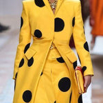 Long Sleeves Loose Polka-Dot Split-Joint Lapel Woolen Coat