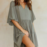 Nadorine Women's Casual Boho V Neck Short Sleeve Tie Waist A Line Flowy Dresses