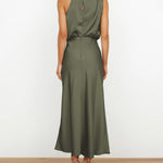 Long Formal Satin Dress Mock Neck High Neck Evening Dress
