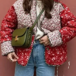 Printed Contrasting Color Stitching Cotton Jacket