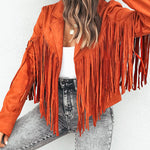 Slim Lapel Tassel Coats Soild Short Jackets Fringe Long Sleeve Party Cardigan