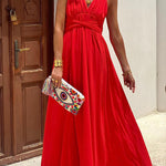 Red Rose V-Neck Sleeveless Sexy Holiday Dress