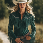 Bohemian Retro Tassel Lapel Long Sleeve Suede Shirt