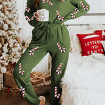 Casual Party Santa Claus Christmas Tree Candy Sequins Lace Up O Neck Long Sleeve Two Pieces