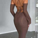 Sexy backless lace-up slim-fit hollow long-sleeved dress