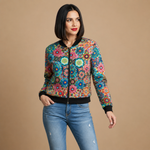 Casual Floral Print Bomber Jacket