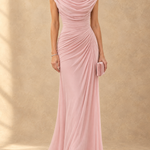 Cynthia Cowl Neck Draped Mesh Maxi Dress