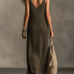 Bohemian Relaxed Sleeveless Wide-Leg Olive Knit Maxi Dress