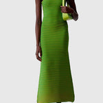 Margovil Strapless Tube Striped Knit Maxi Bodycon Dress