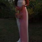 Strapless Tube Color Block Printed Maxi Party Dress