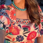 Puff Sleeves Back Cut Out Floral Print Crop Top
