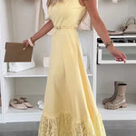 Square Neck Sleeveless Lace Splice Maxi Dress