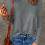 Margovil Drop Shoulder Long Sleeves Solid Knitting Sweater