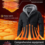 KZZ Men's Thickened Windproof Winter Jacket - Cold-Resistant Warm Fleece Lined Hooded Coat