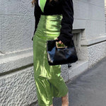 Margovil Back Slit Faux Leather Bodycon Maxi Skirt
