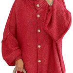 Margovil Button Up Balloon Sleeves Sweater Cardigan