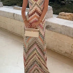 V Neck Open Back Colorful Print Maxi Dress