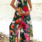 V Neck Sleeveless Floral Print Wide Leg Jumpsuit