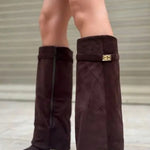 Margovil Pointed Toe Block Heel Fold Over High Boots