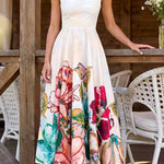 Square Neck Sleeveless Floral Print Midi Dress