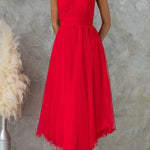 Margovil Bow Knot Halter Open Back Tulle Maxi Dress