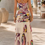 V Neck Abstract Paisley Print Chiffon Maxi Dress