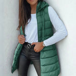 RAIN��� - Casual Sleeveless Hood Long Puffer Vest