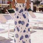 Bow Shoulder Sleeveless Seashell Print Maxi Dress