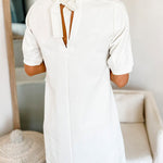 Bow Back Short Sleeves Mini Shift Dress