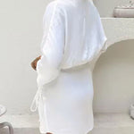 Wrap V Neck Side Drawstring Satin Mini Dress