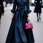Margovil Lapel Long Sleeves Button Up Tie Waist Maxi Dress