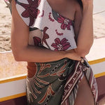 One Shoulder Sleeveless Floral Print One-piece Swimsuit