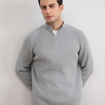 KZZ Men's Flannel Ribbed Turtleneck Half-Zip Sweater
