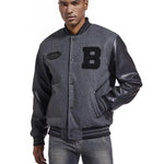 KZZ Men's Letter Patched Pocket Button Front Varsity Jacket