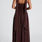 Margovil Strapless Back Lace-up High Slit Splice Maxi Dress