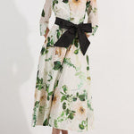3/4 Sleeves Button Up Wild Rose Print Shirt Maxi Dress