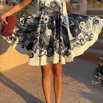Margovil Bow Shoulder Sleeveless High Waist Floral Print Mini Dress
