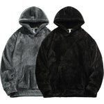 KZZ Men's Solid Pocket Long Sleeve Fuzzy Hoodie
