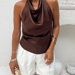 Margovil Chic Halter Cowl Neck Sleeveless Satin Top