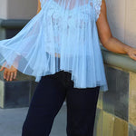 Mockneck Tulle Cover Up Top with Lace Camisole