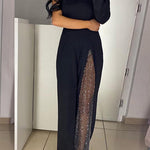 Margovil One Shoulder Long Sleeve Patchwork Wide Leg Jumpsuit