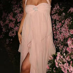 Margovil Sleeveless Open Back Ruffle Trim Slit Maxi Dress