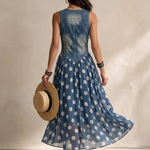 Adeline | Polka Dot Denim Maxi Dress