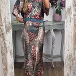 Harlen Satin Unique Printed Loose Shirt Top and Elastic Waist Maxi Skirt Set