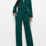 Elegant Long Sleeve Straight Long Pants Jumpsuits Clubwear Rompers with Pockets